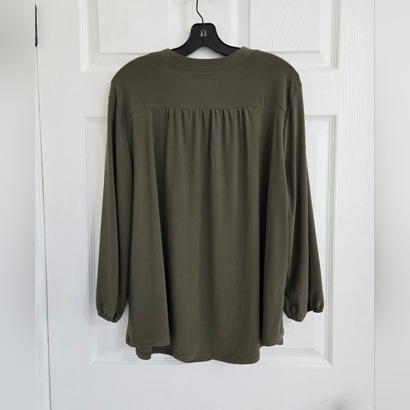 Two By Vince Camuto Bell Shape Shirt Blouse Women SX 2XL Green 3/4 Sleeves Boho - Picture 2 of 11